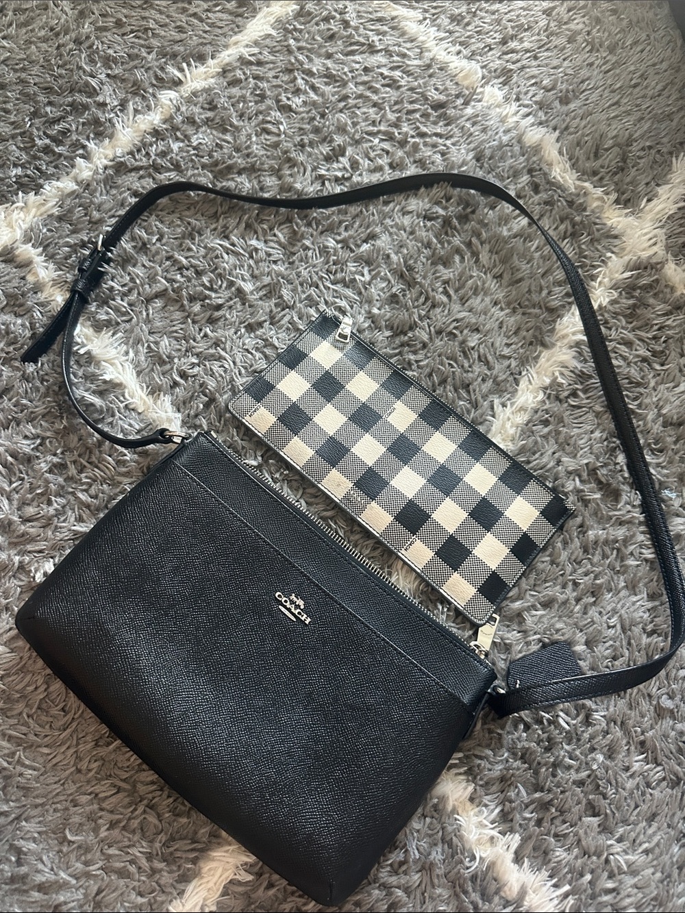 Coach Black Crossbody with Black-and-White Check Removable Pouch